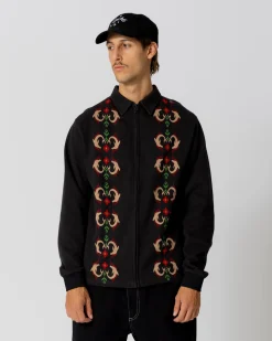 Knit|Polos|JACKER DOLPHIN CLUB FULL ZIP KNIT POLO - BLACK