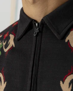 Knit|Polos|JACKER DOLPHIN CLUB FULL ZIP KNIT POLO - BLACK