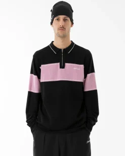 Knit|Polos|JACKER EURO STRIPE KNIT POLO - BLACK
