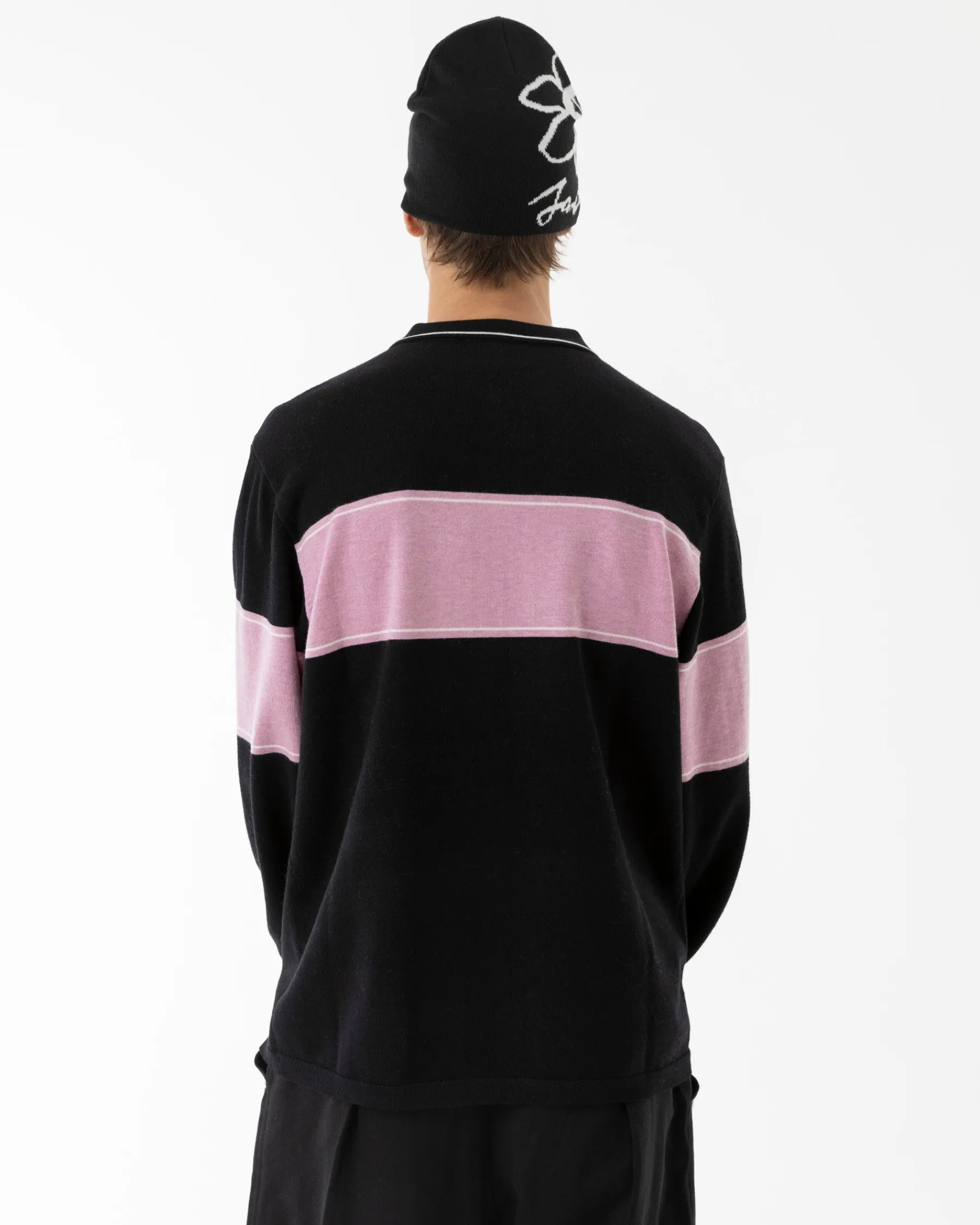 Knit|Polos|JACKER EURO STRIPE KNIT POLO - BLACK