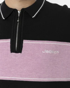 Knit|Polos|JACKER EURO STRIPE KNIT POLO - BLACK