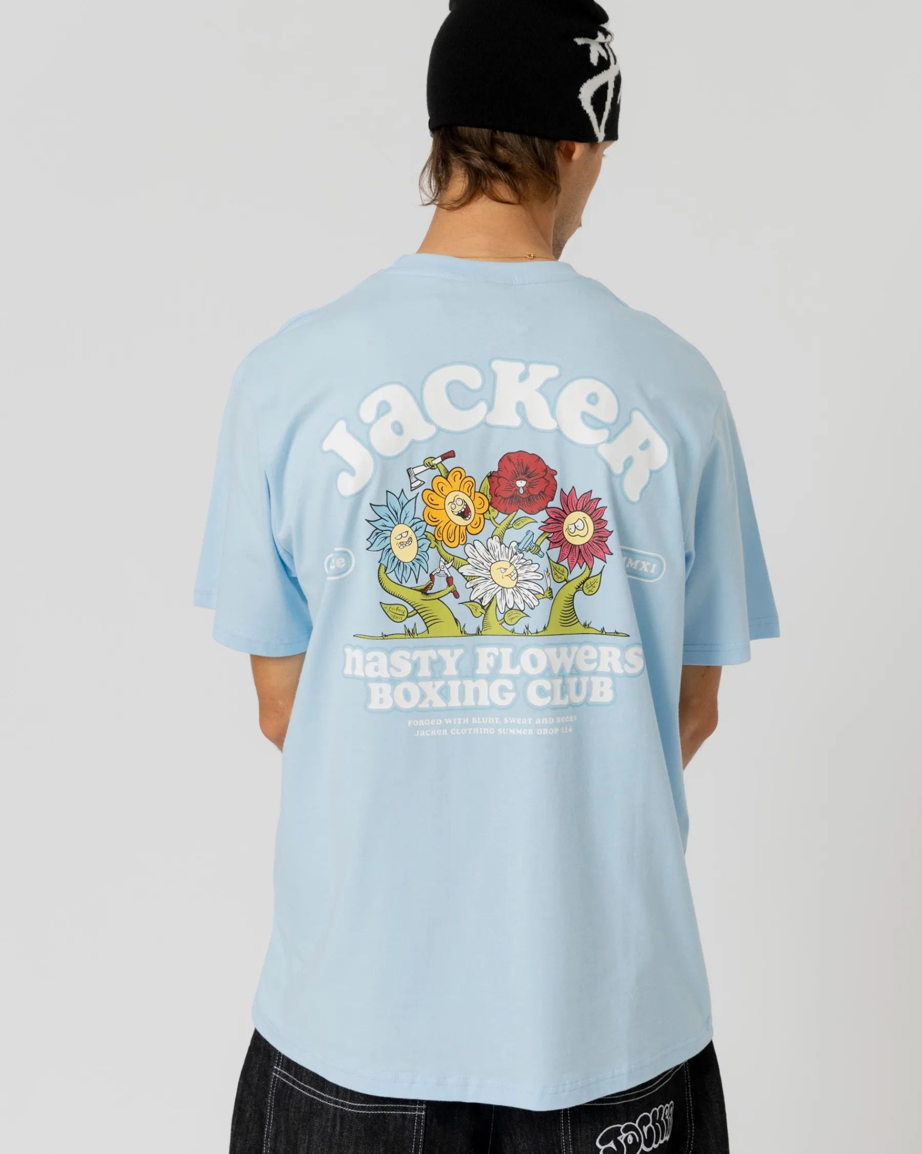 T-shirts|JACKER FIGHT FLOWER T-SHIRT - BLUE