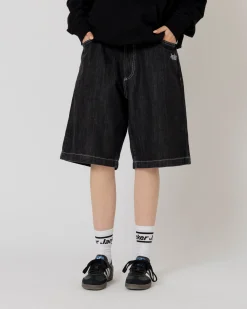 Pantalons & Shorts|Denim|JACKER SERIF LOGO DENIM BAGGY SHORT - BLACK