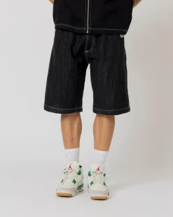 Pantalons & Shorts|Denim|JACKER SERIF LOGO DENIM BAGGY SHORT - BLACK
