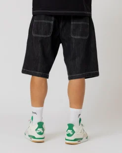 Pantalons & Shorts|Denim|JACKER SERIF LOGO DENIM BAGGY SHORT - BLACK