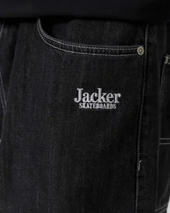 Pantalons & Shorts|Denim|JACKER SERIF LOGO DENIM BAGGY SHORT - BLACK