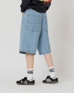 Pantalons & Shorts|Denim|JACKER SERIF LOGO DENIM BAGGY SHORT - BLUE