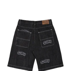 Pantalons & Shorts|Denim|JACKER THROW UP DENIM BAGGY SHORT - BLACK