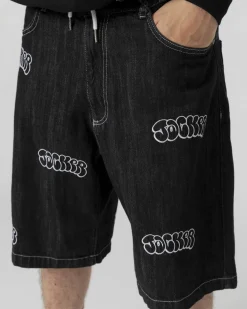 Pantalons & Shorts|Denim|JACKER THROW UP DENIM BAGGY SHORT - BLACK