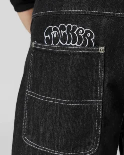 Pantalons & Shorts|Denim|JACKER THROW UP DENIM BAGGY SHORT - BLACK